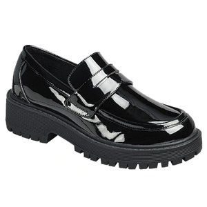 New Wide Black Patent Slip On Platform Penny Loafers